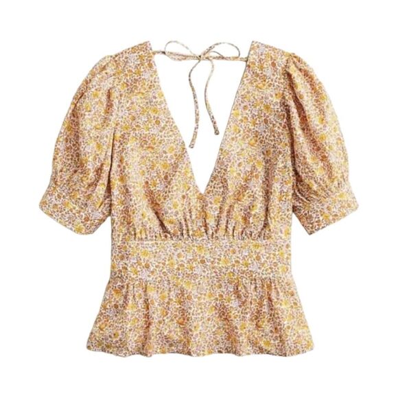 J. Crew NWOT Puff Sleeve V-neck Top in Scattered Blooms Print Sz 6 - Picture 3 of 9